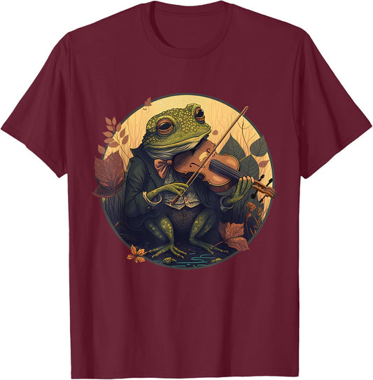 Frog Playing Fiddle T-Shirt - T-Shirt | Maroon