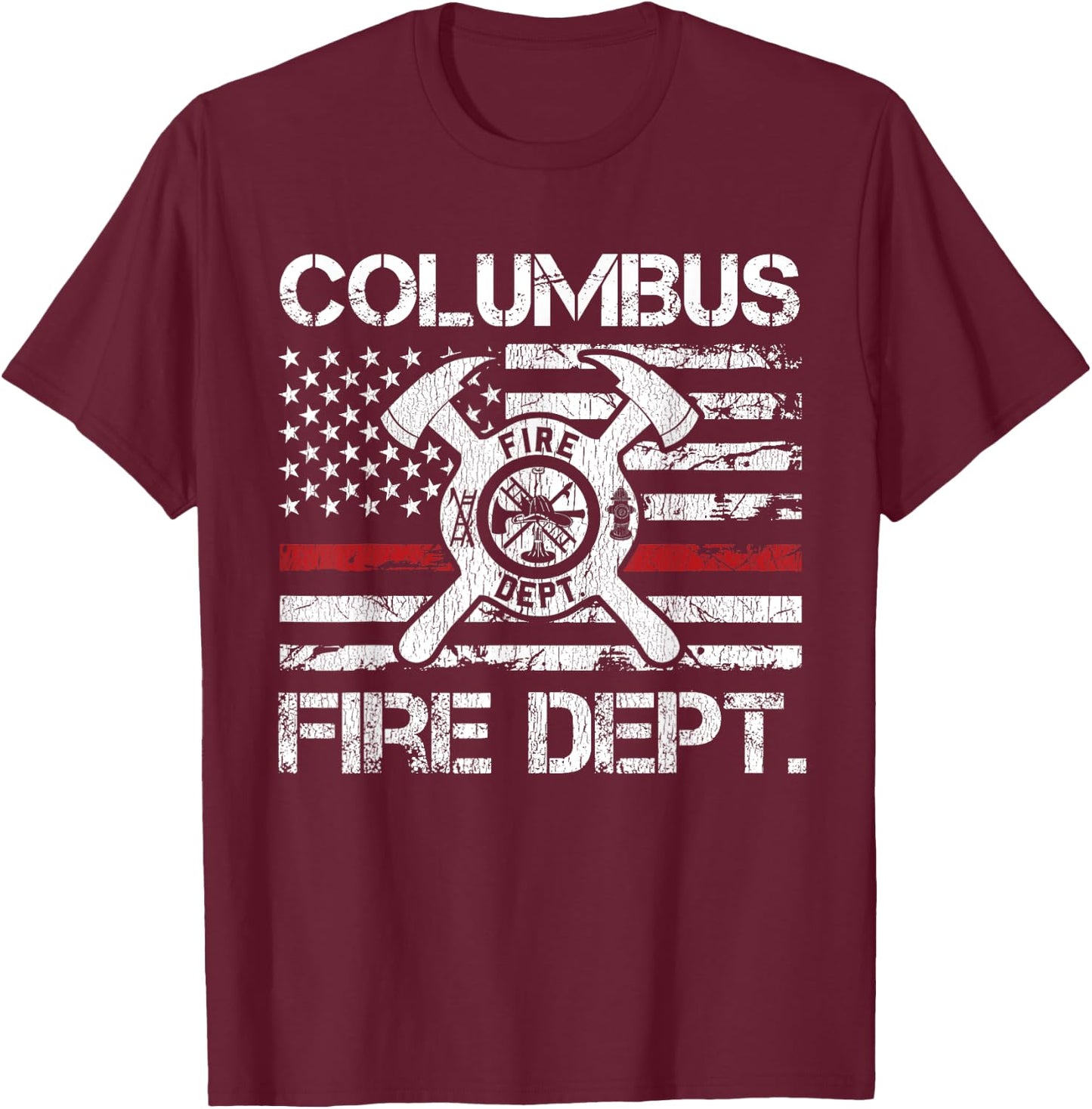 Columbus Ohio Fire Department Thin Red Line Logo T-Shirt - T-Shirt | Maroon