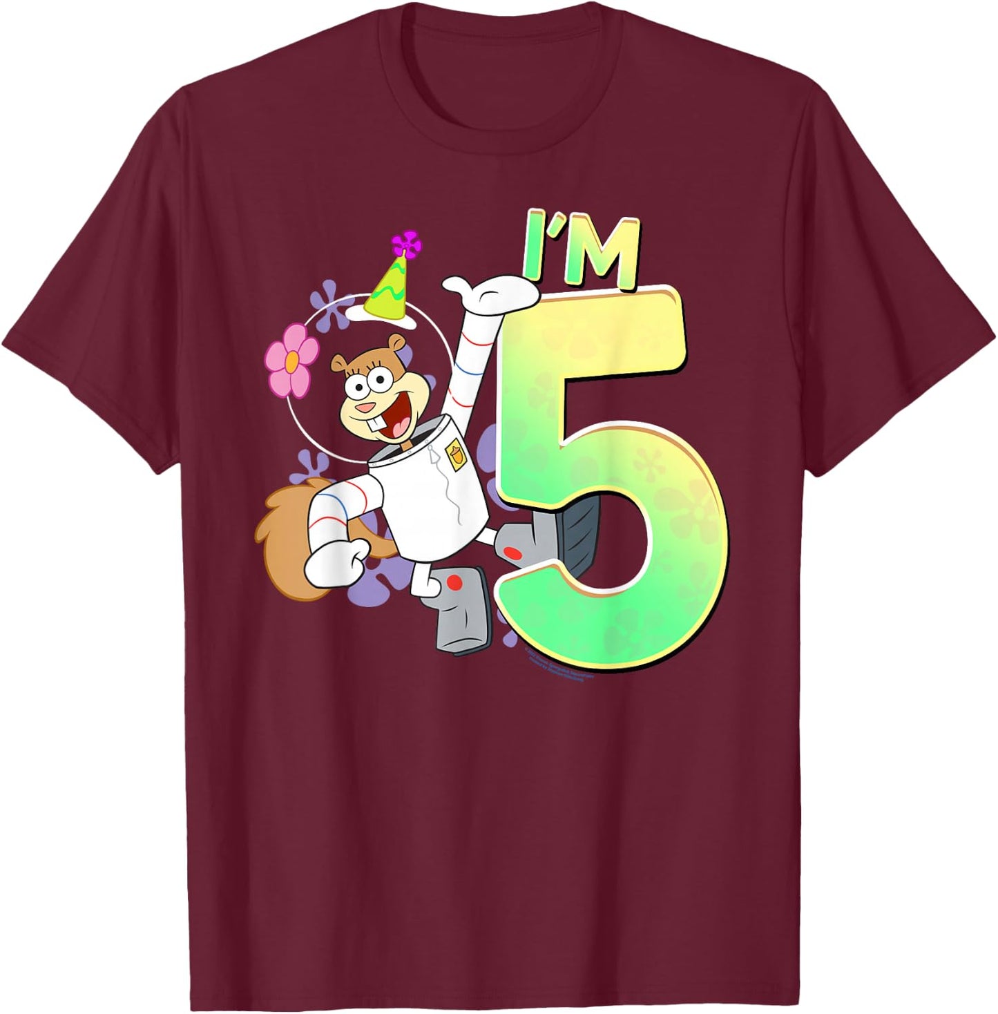 SpongeBob SquarePants Sandy I'm 5 Birthday T-Shirt - T-Shirt | Maroon
