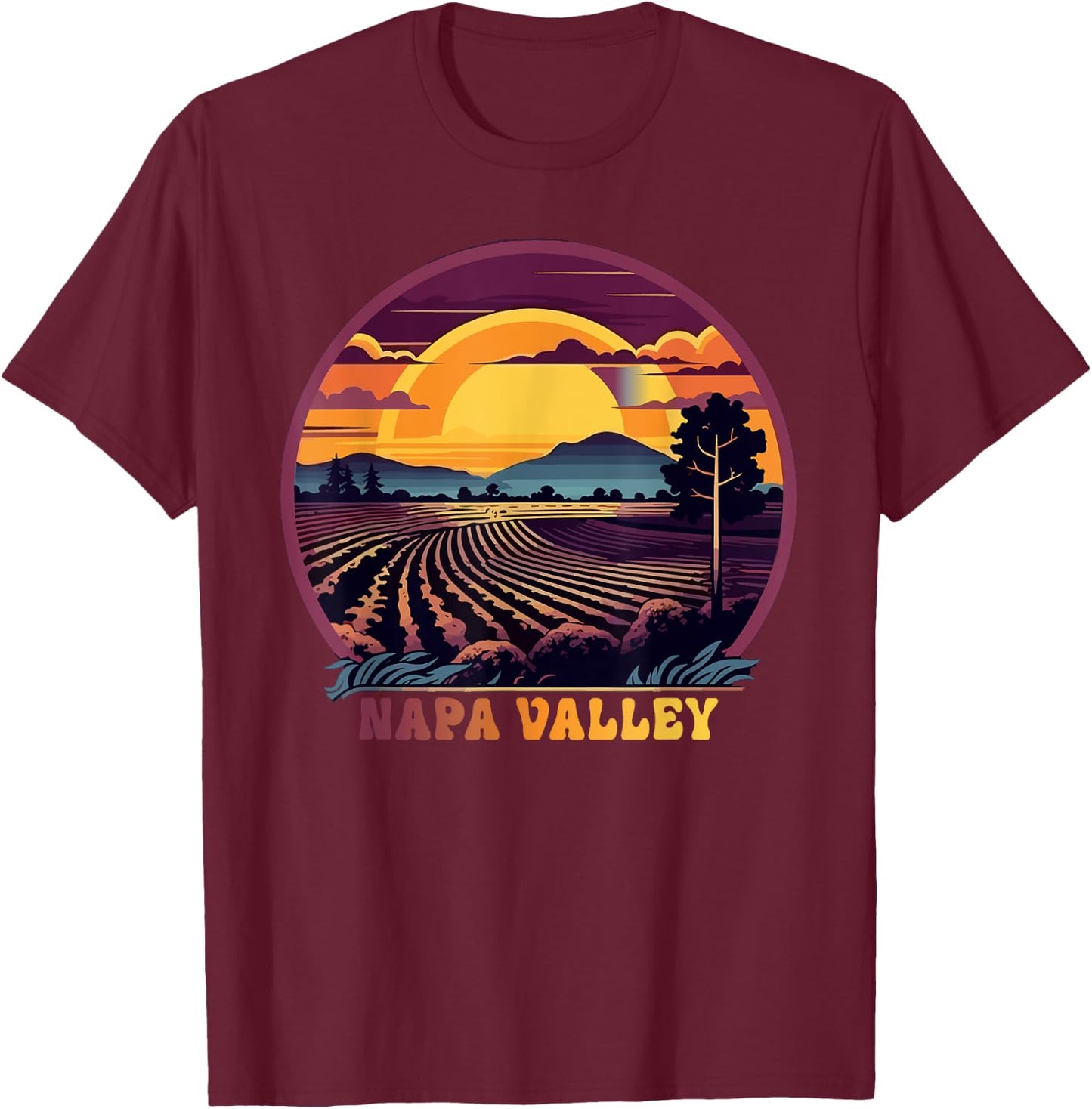 Napa Valley Vineyard Winery Vintage Retro Sunset Souvenir T-Shirt - T-Shirt | Maroon