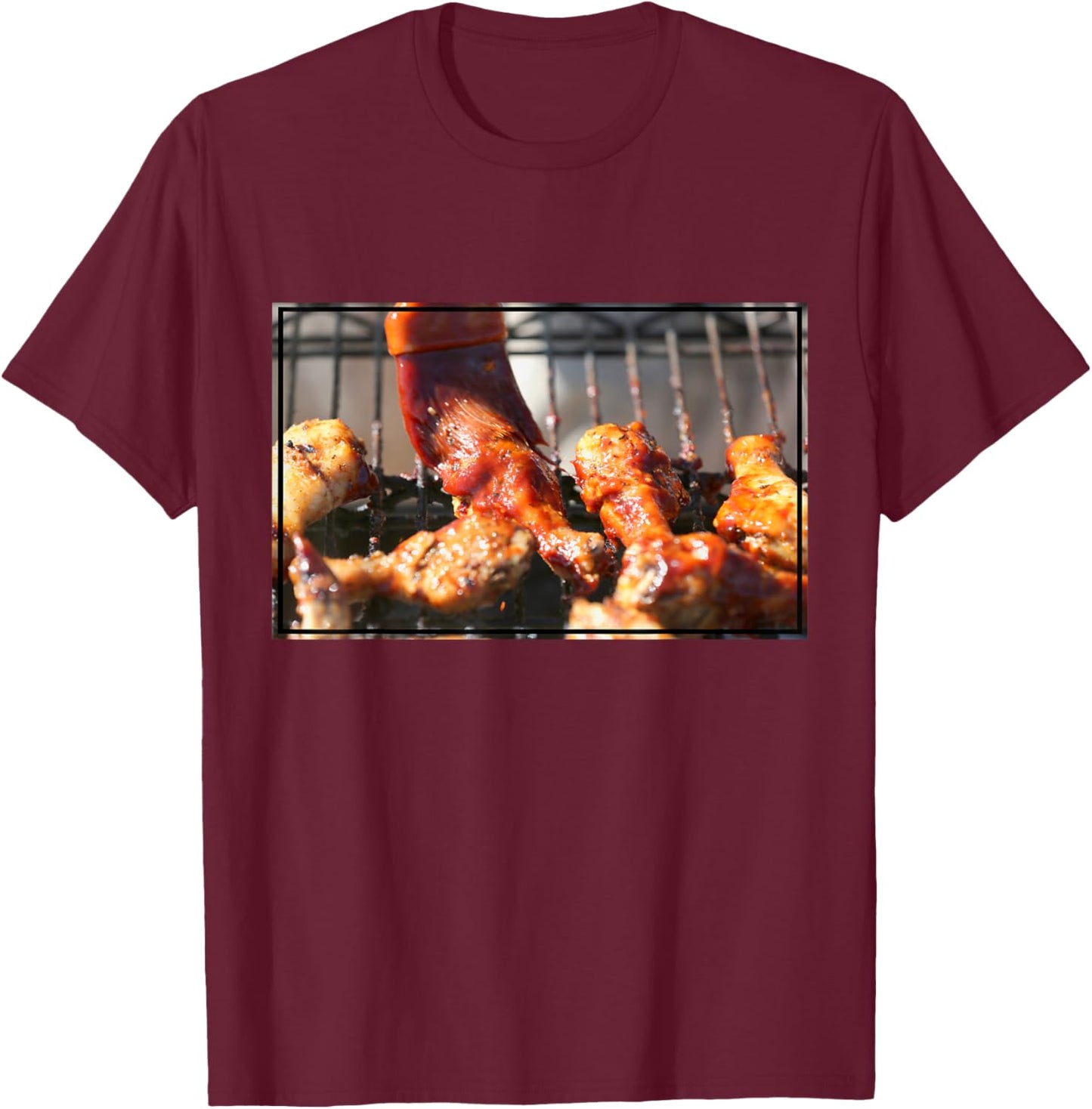 BBQ Chicken Wings on the Grill Photograph T-Shirt - T-Shirt | Maroon