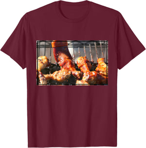 BBQ Chicken Wings on the Grill Photograph T-Shirt - T-Shirt | Maroon