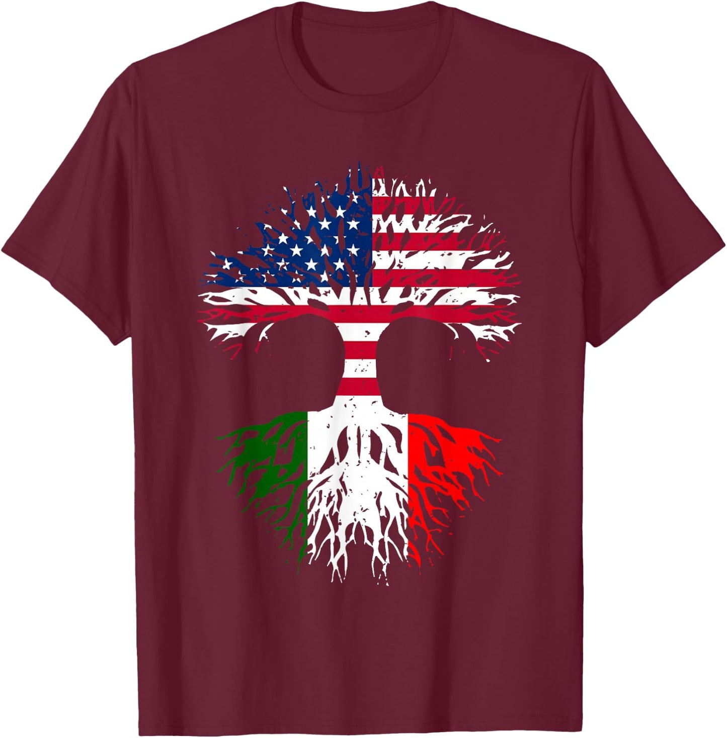 Italian Roots American Grown Tree USA Flag Funny Italy Flag T-Shirt - T-Shirt | Maroon