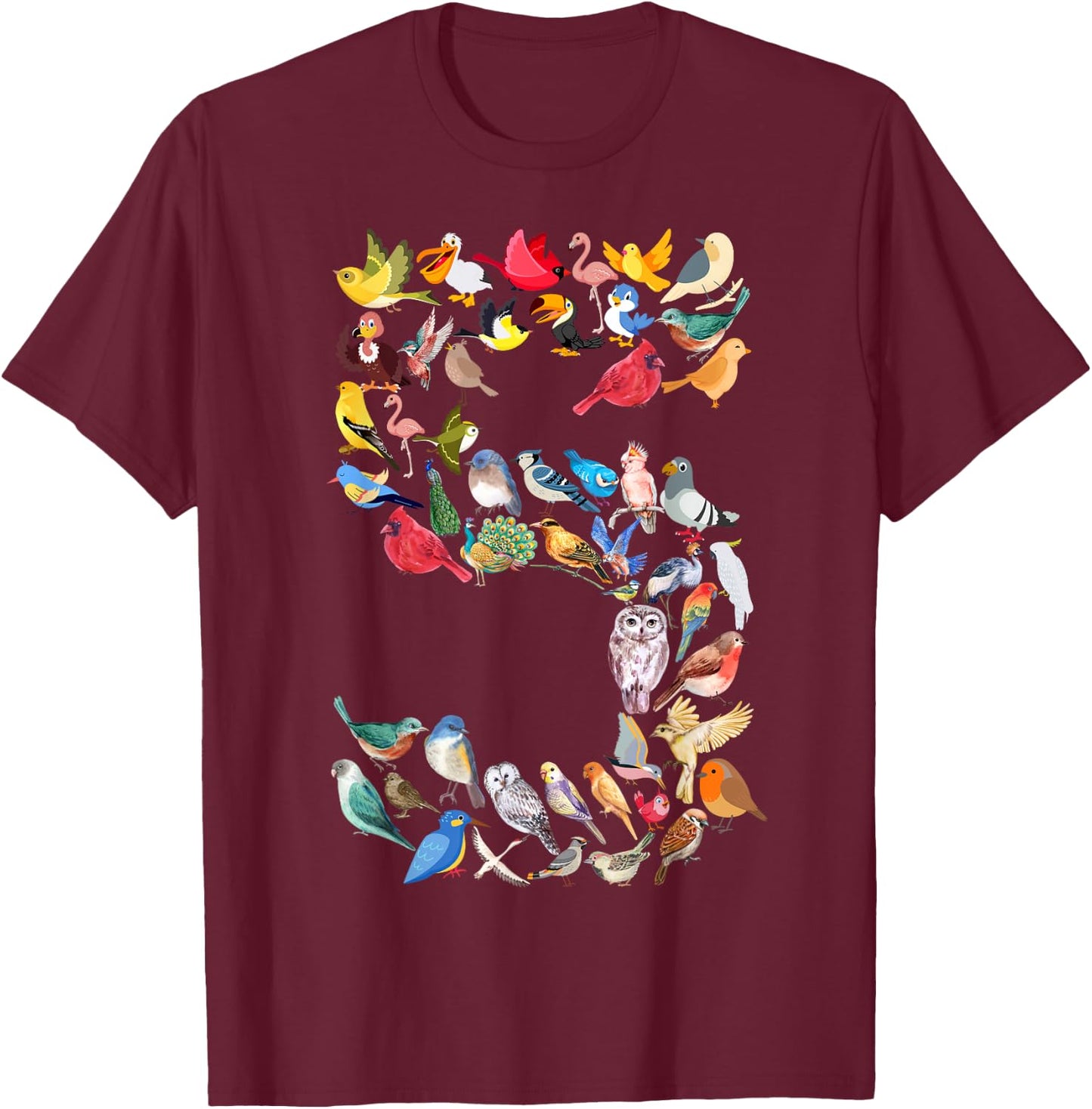 Kids 5th Birthday Birds Themed 5 Year Old Boys Bird Lover T-Shirt - T-Shirt | Maroon