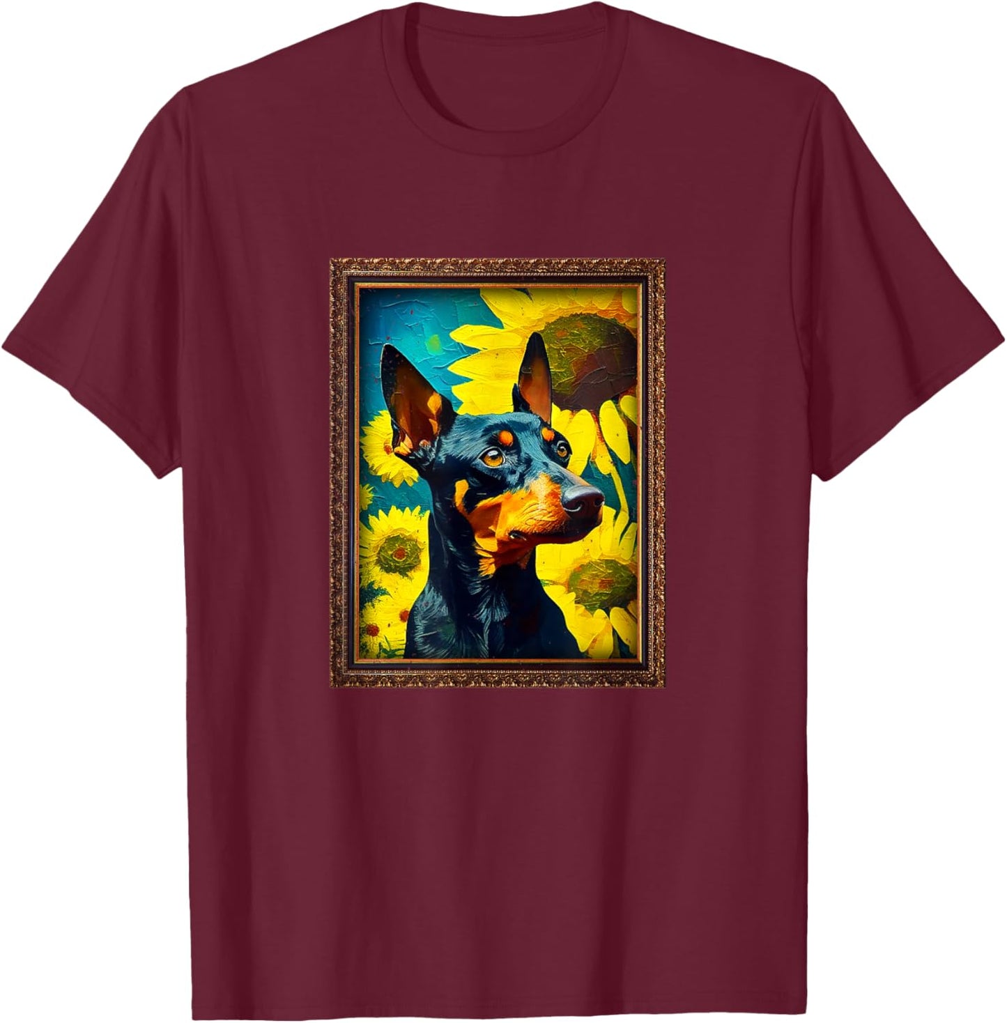 Manchester Terrier Painting Sunflower Flower Mom Women Flora T-Shirt - T-Shirt | Maroon