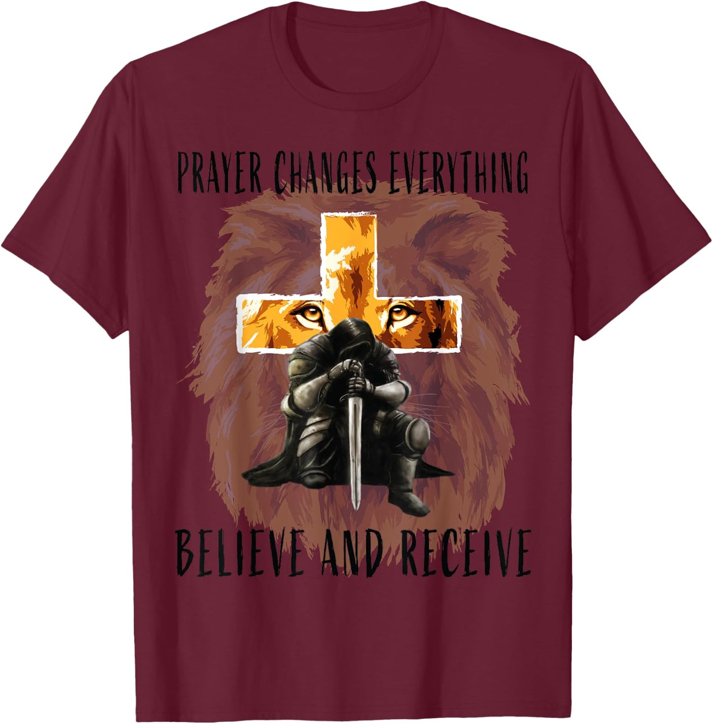 Christian T Shirts Men Prayer Warrior Religious Quotes Faith T-Shirt - T-Shirt | Maroon