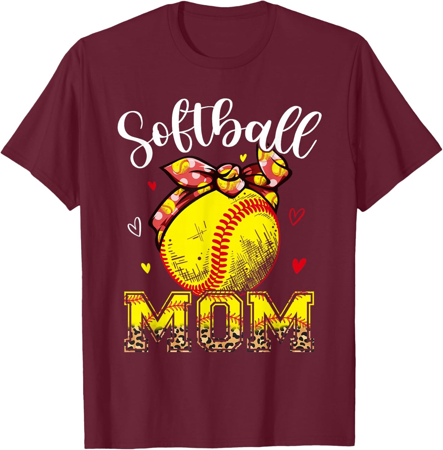 Softball Mom Headband Leopard Softball Ball Mothers Day Mama T-Shirt - T-Shirt | Maroon