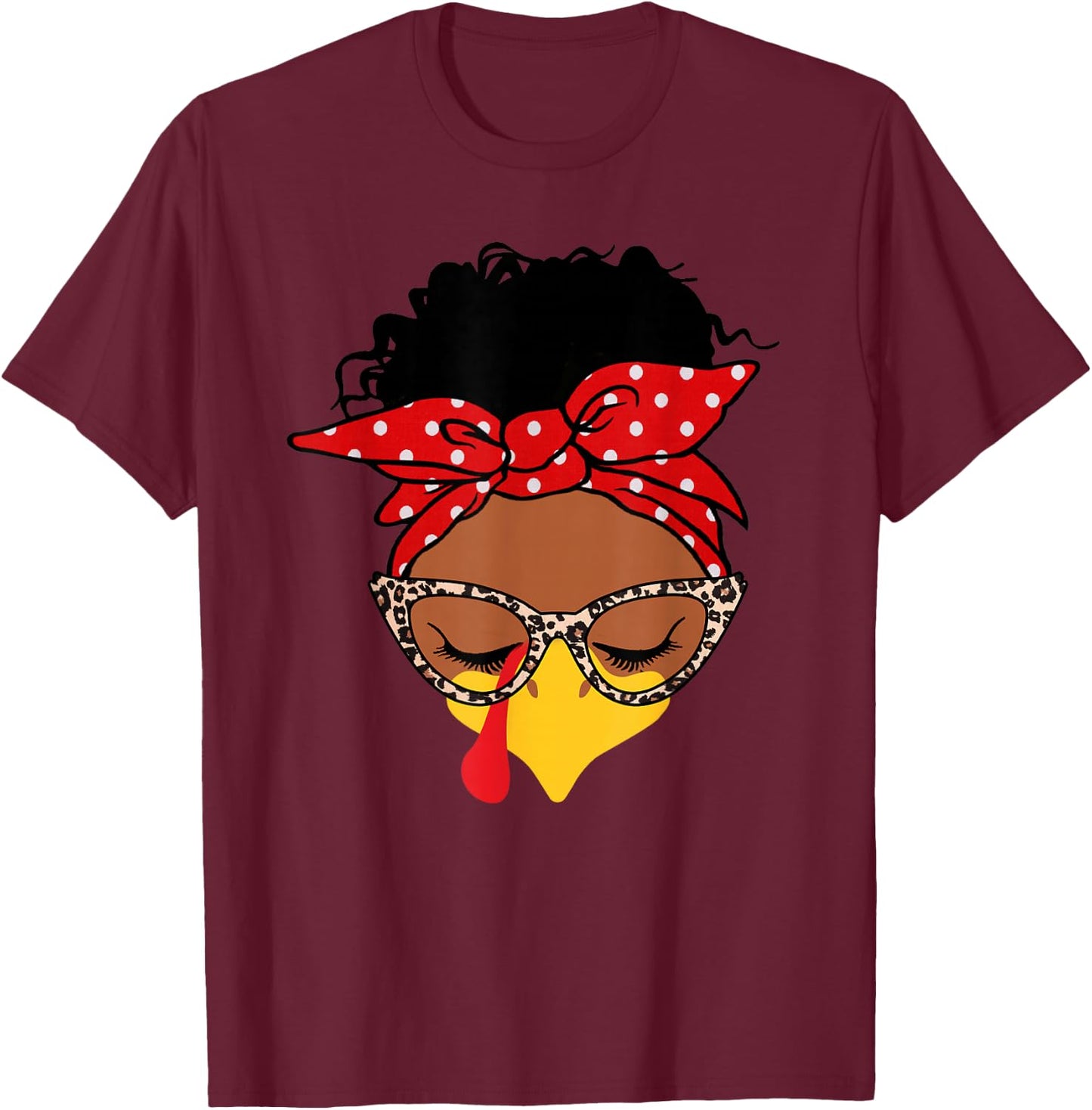 melanin messy bun Face Turkey funny Thanksgiving T-Shirt - T-Shirt | Maroon