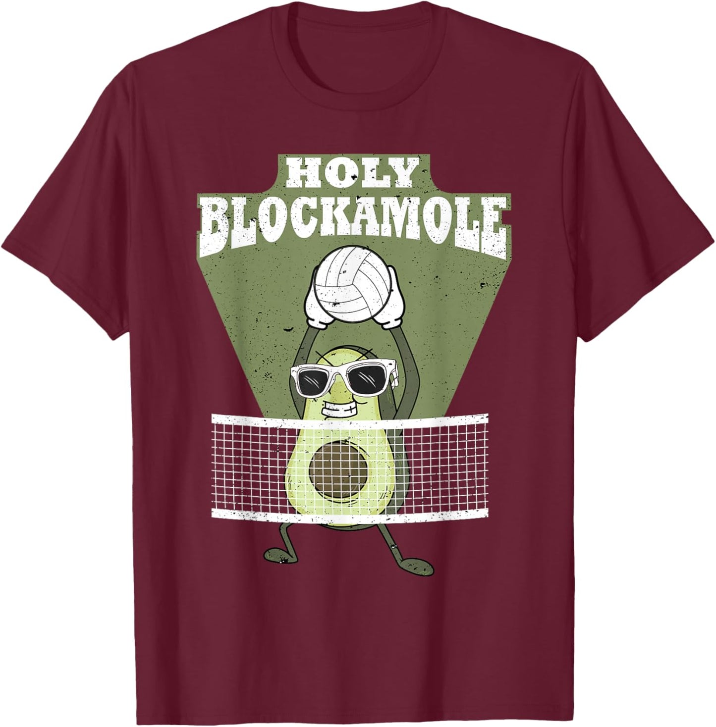 Holy Blockamole Volleyball Avocado Men Women Funny T-Shirt - T-Shirt | Maroon