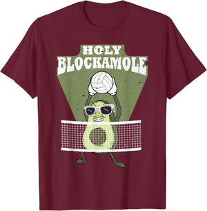 Holy Blockamole Volleyball Avocado Men Women Funny T-Shirt - T-Shirt | Maroon