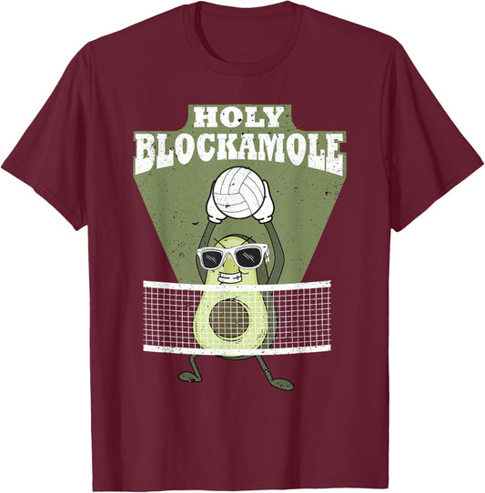 Holy Blockamole Volleyball Avocado Men Women Funny T-Shirt - T-Shirt | Maroon