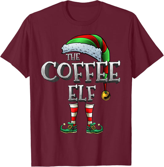 The Coffee Elf Shirt Matching Family Coffee Christmas Elf T-Shirt - T-Shirt | Maroon