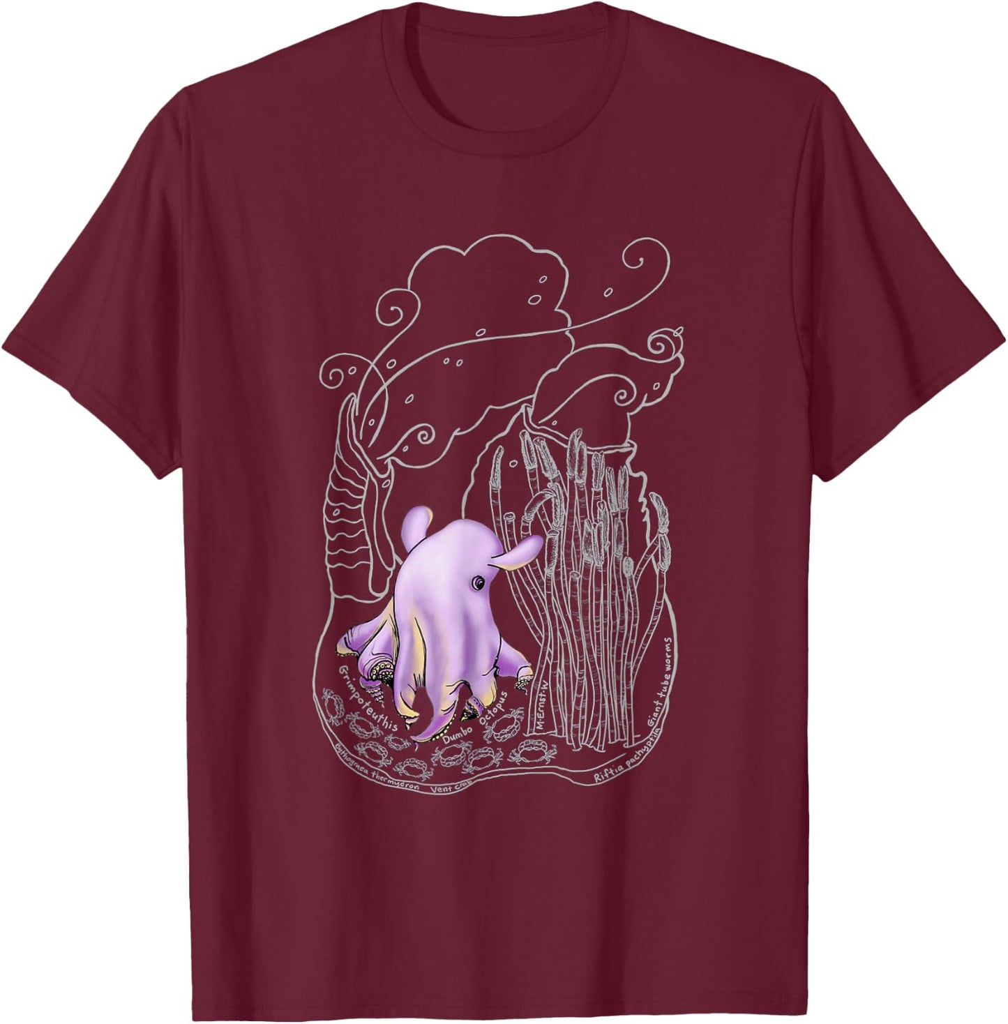Ghostly Dumbo Octopus T-Shirt - T-Shirt | Maroon