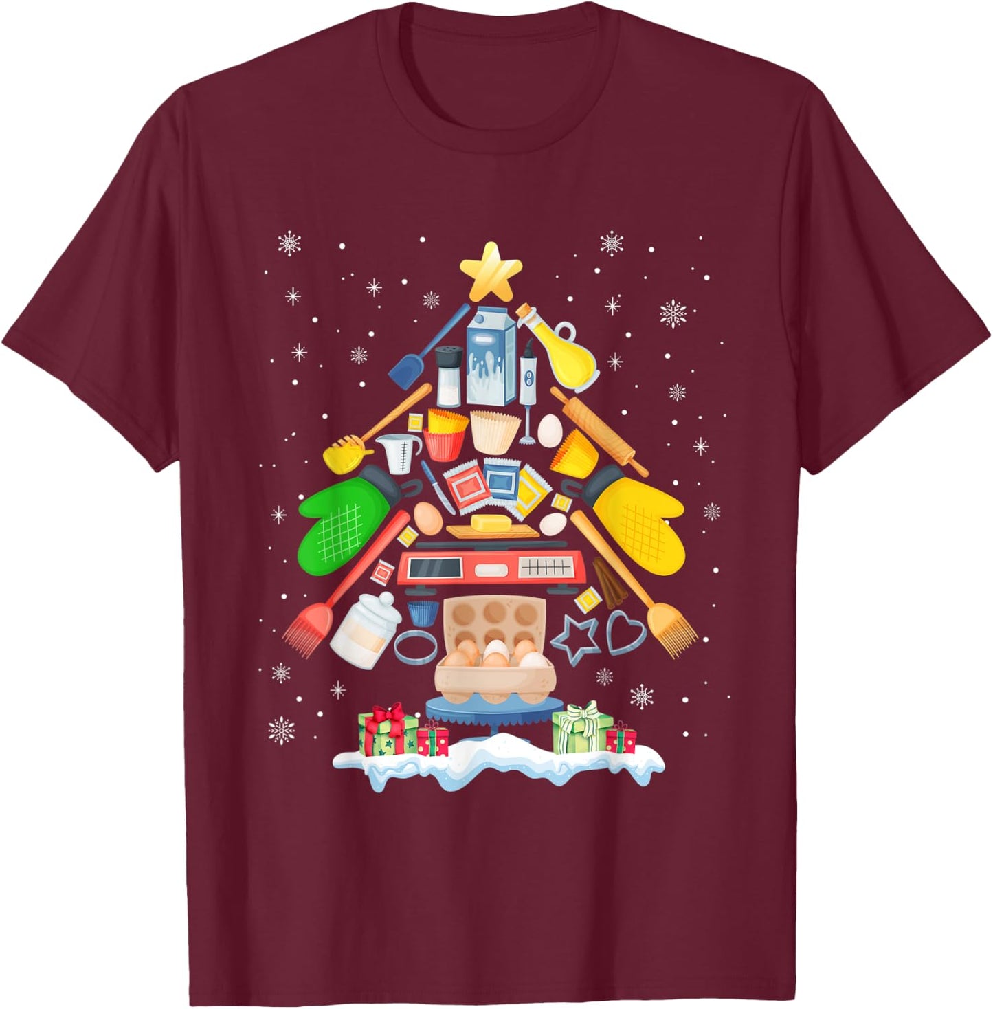 Baking Christmas Tree Pajama Merry Christmas Baker Xmas T-Shirt - T-Shirt | Maroon
