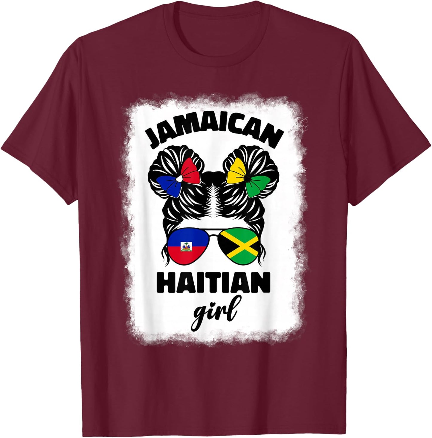 Half Jamaican Haitian Jamaica Flag Haiti Ayiti Kids Girls T-Shirt - T-Shirt | Maroon