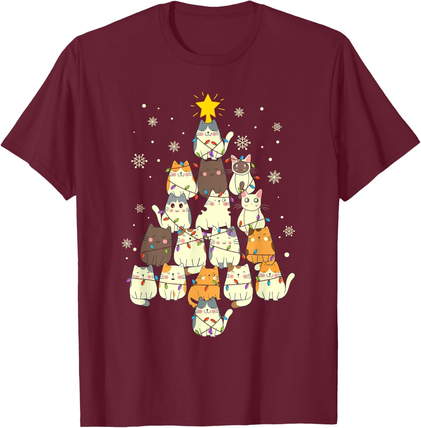 Funny Cats Christmas Tree T-Shirt - T-Shirt | Maroon