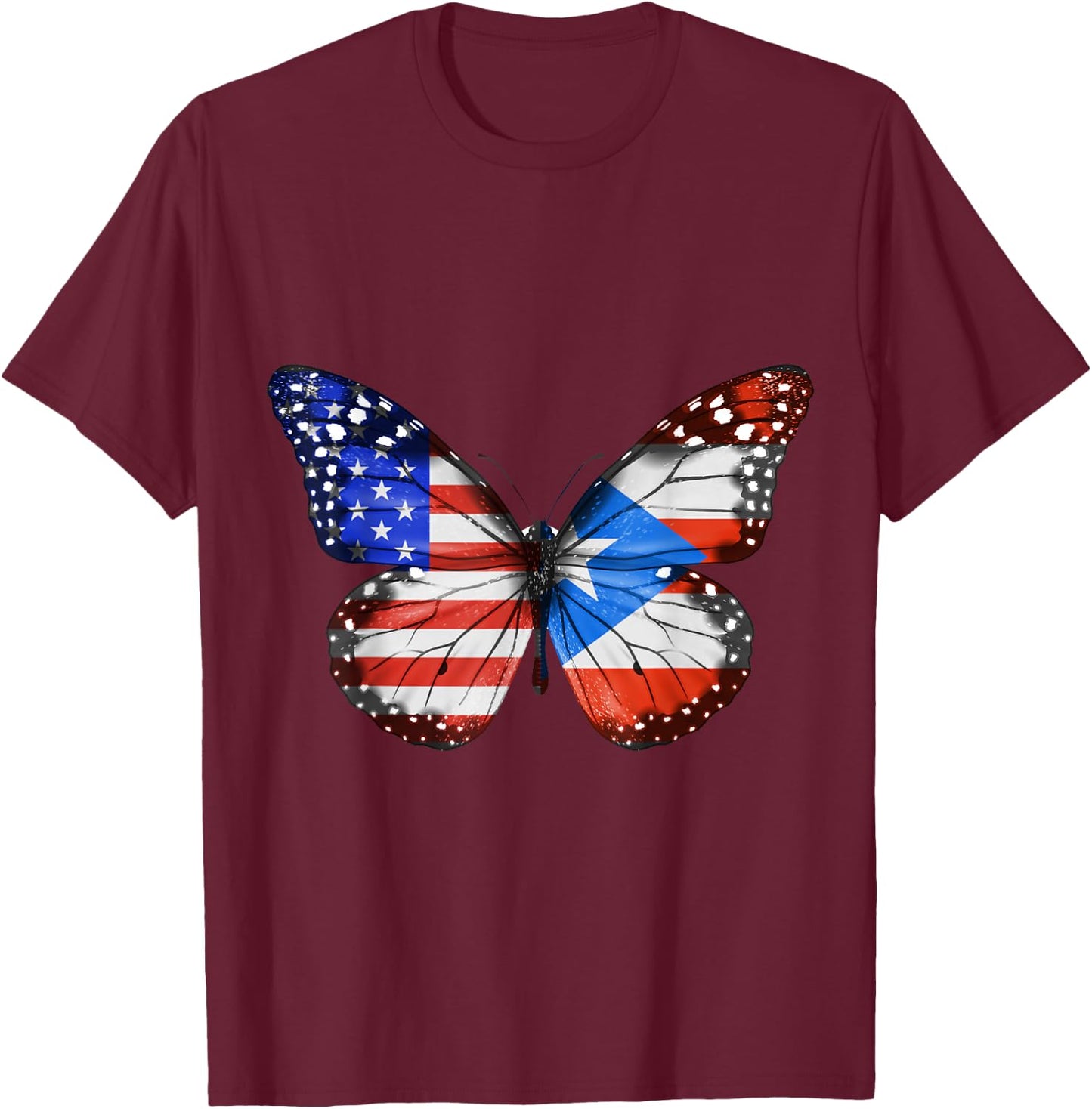 American Puerto Rican Flag Butterfly T-Shirt - T-Shirt | Maroon
