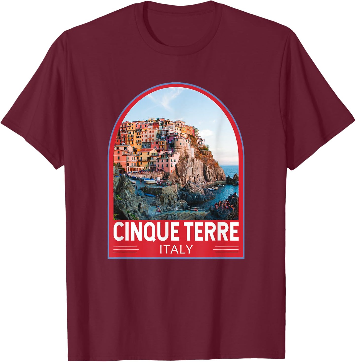 Cinque Terre Italy Retro Emblem Vintage T-Shirt - T-Shirt | Maroon