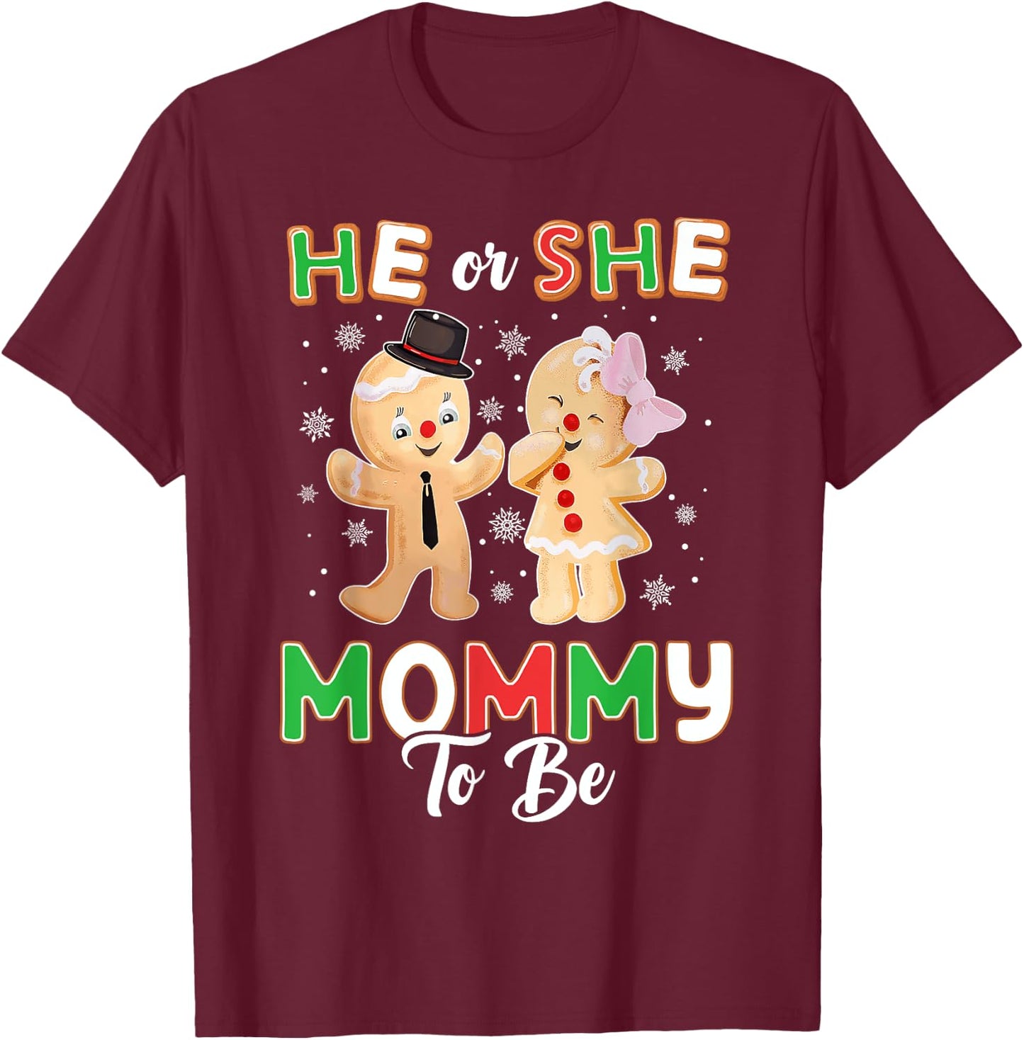 Gingerbread He or She Mommy To Be Christmas Gender Reveal T-Shirt - T-Shirt | Maroon