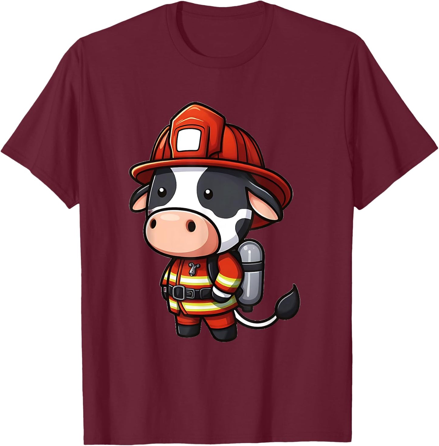 Cow Firefighter - Fireman Cow T-Shirt - T-Shirt | Maroon