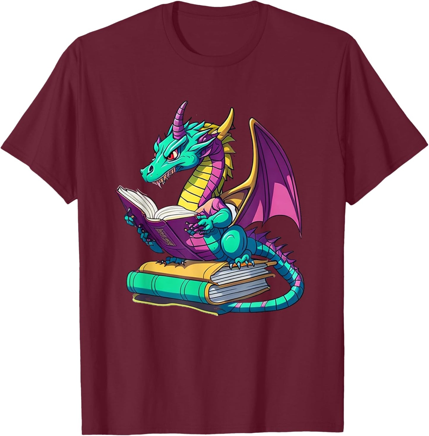 Dragon Reading Book T-Shirt - T-Shirt | Maroon
