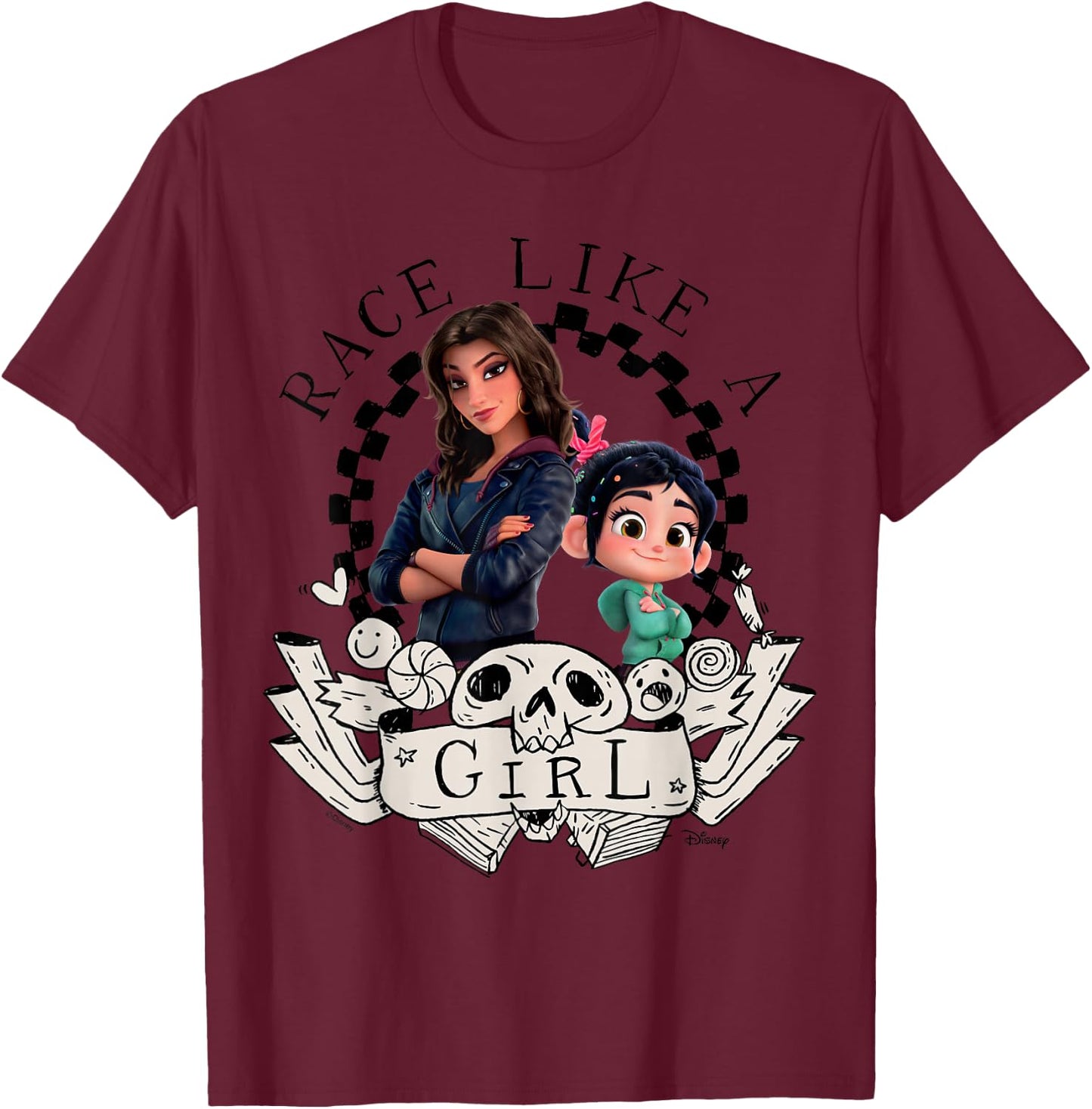 Wreck It Ralph - Race Like A Girl Shank & Vanellope T-Shirt - T-Shirt | Maroon