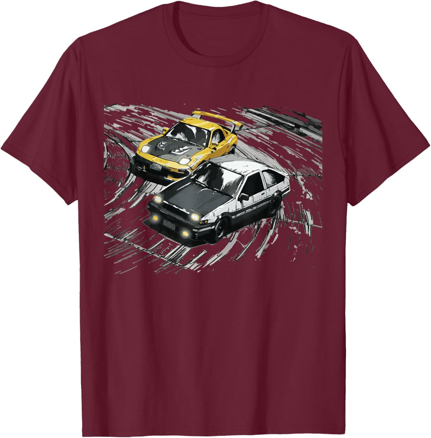JDM Car Street Drift Race - 86 VS FD Anime Style T-Shirt - T-Shirt | Maroon