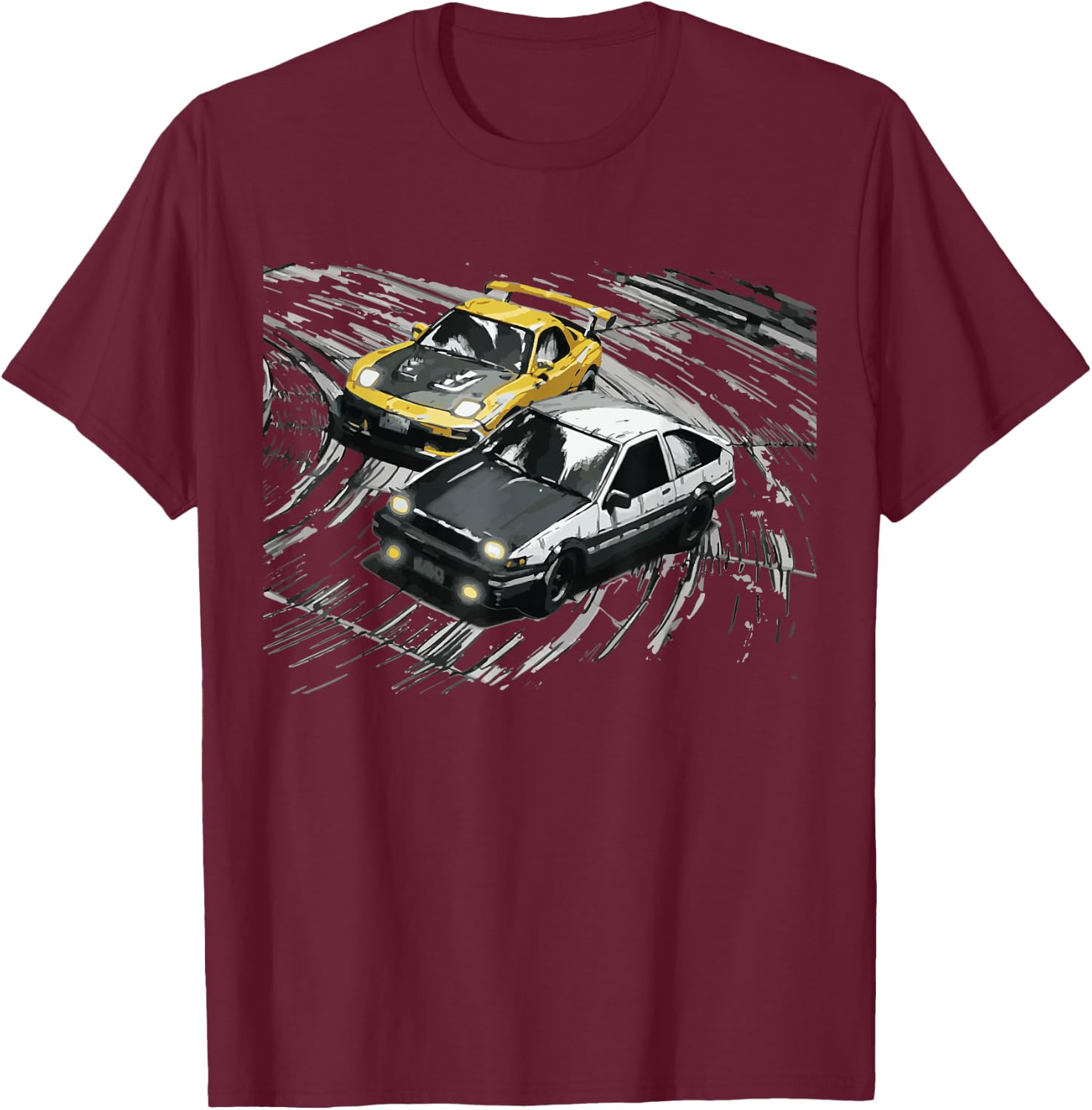 JDM Car Street Drift Race - 86 VS FD Anime Style T-Shirt - T-Shirt | Maroon