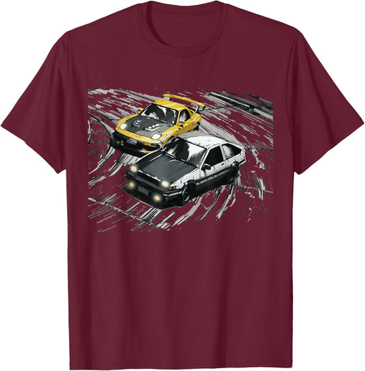 JDM Car Street Drift Race - 86 VS FD Anime Style T-Shirt - T-Shirt | Maroon