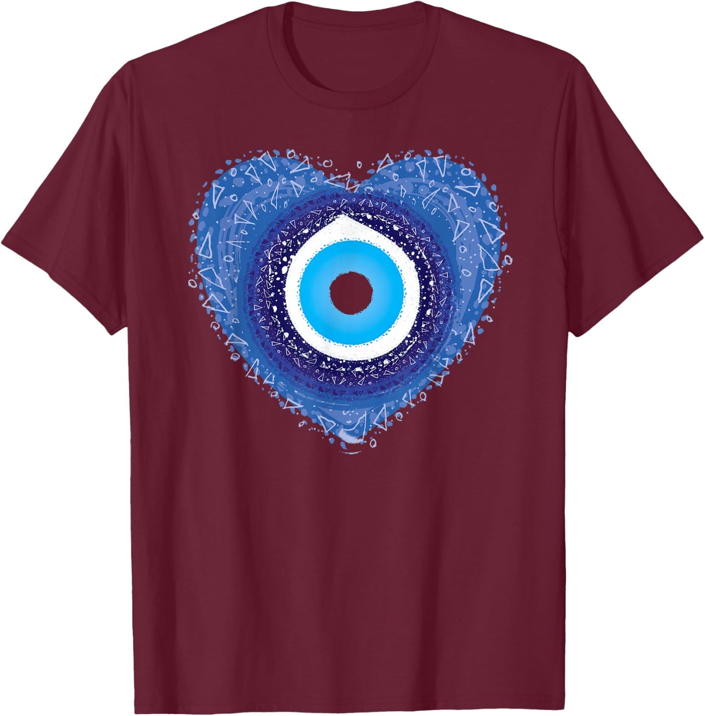 Evil Eye Protect Against Evil Blue Heart Greek Eye T-Shirt - T-Shirt | Maroon