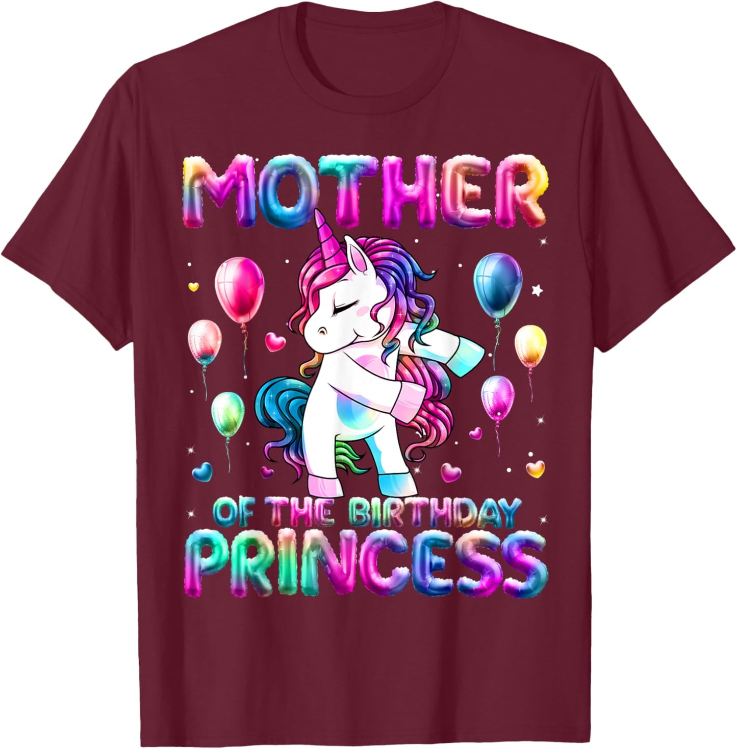 Mother of the Birthday Princess Girl Flossing Unicorn Mom T-Shirt - T-Shirt | Maroon