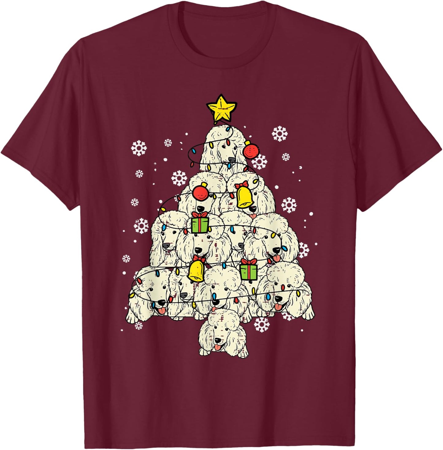 Poodle Christmas Tree Cute Xmas Dog Lover Men Women Kids T-Shirt - T-Shirt | Maroon