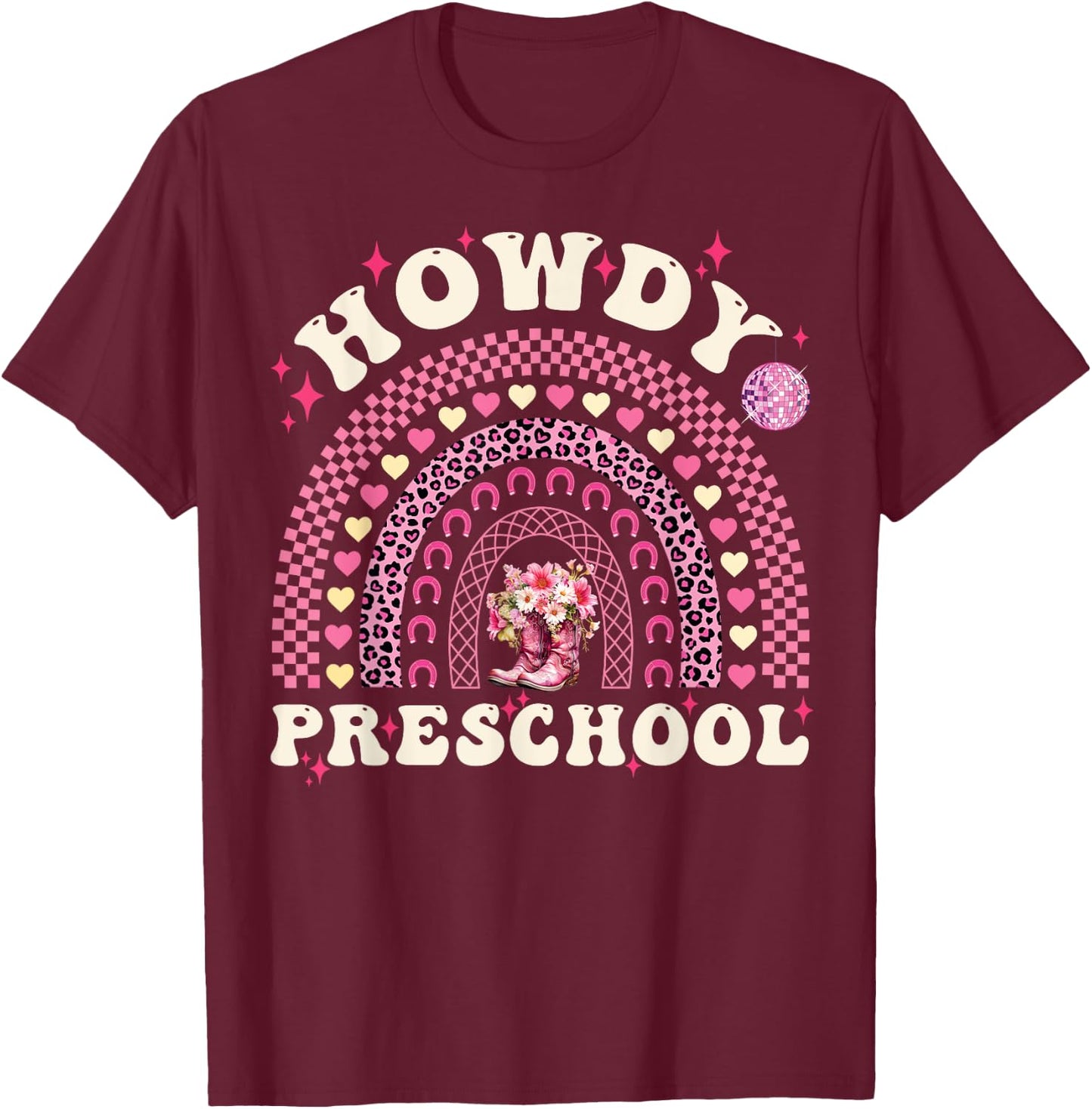 Howdy Preschool Teacher Cowgirl Western Pre-K Back To School T-Shirt - T-Shirt | Maroon
