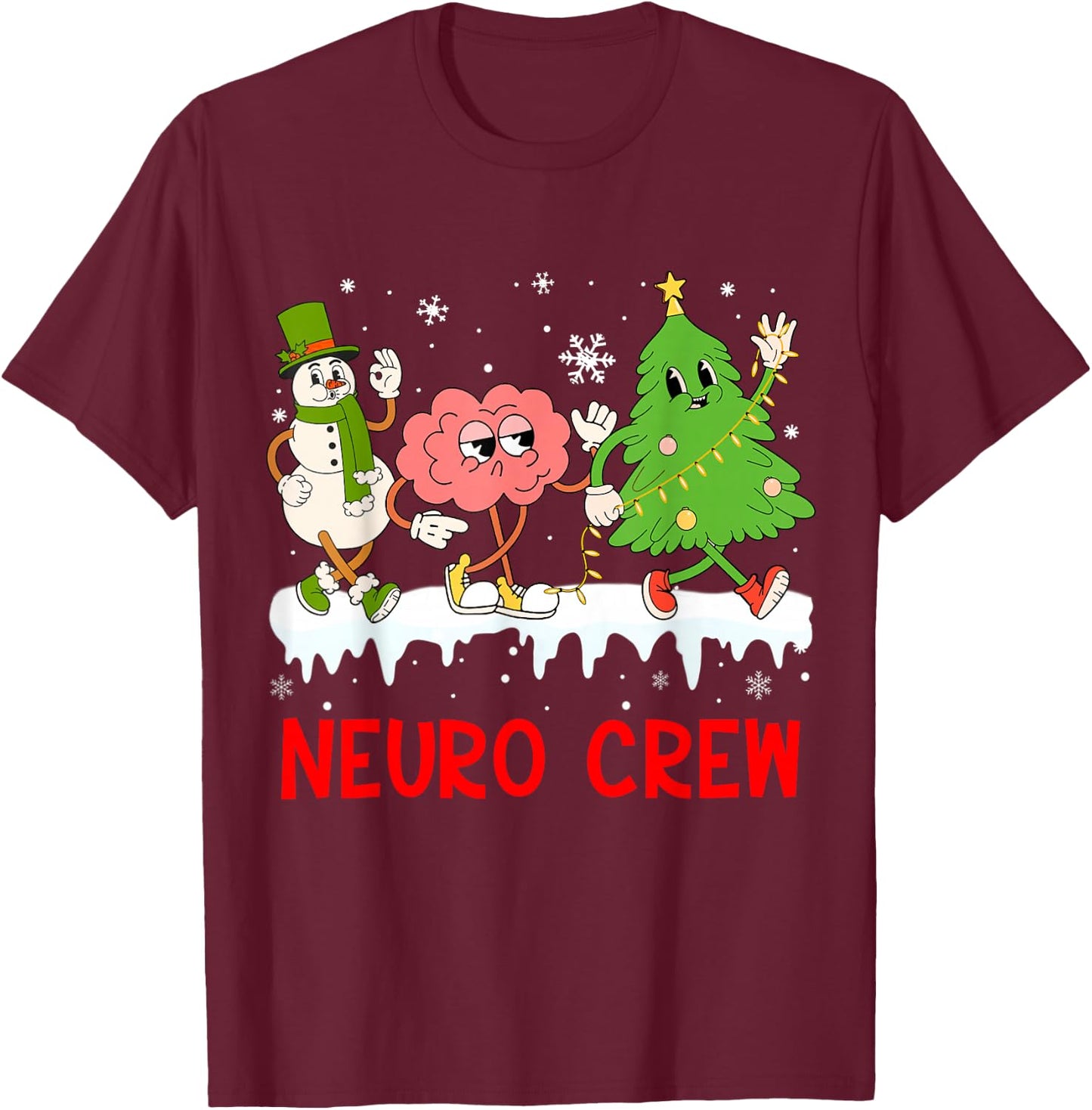 Neuro Crew Funny Christmas Neuro Nurse Brain Neurology Tech T-Shirt - T-Shirt | Maroon