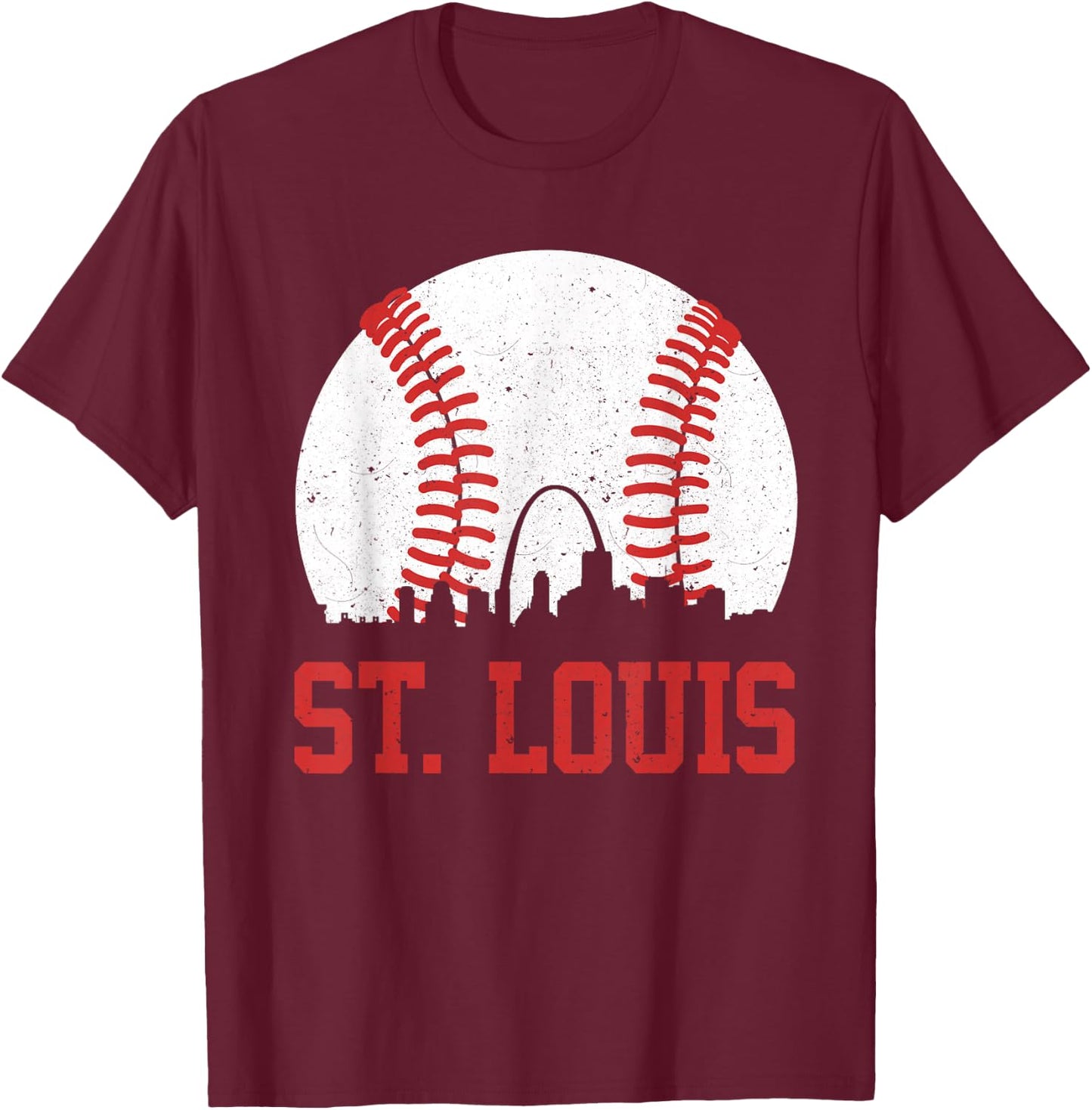 St. Louis Cityscape Vintage Baseball City Men Women Kids T-Shirt - T-Shirt | Maroon