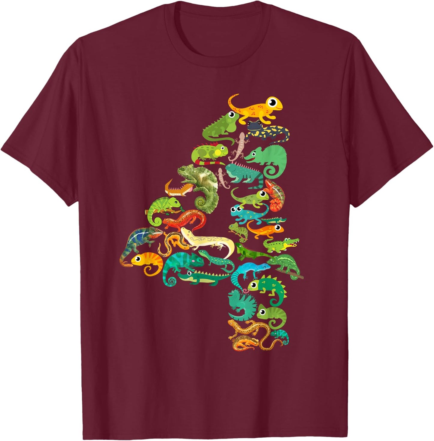 Kids 4th Birthday Reptiles Lizards Themed 4 Year Old Boys T-Shirt - T-Shirt | Maroon