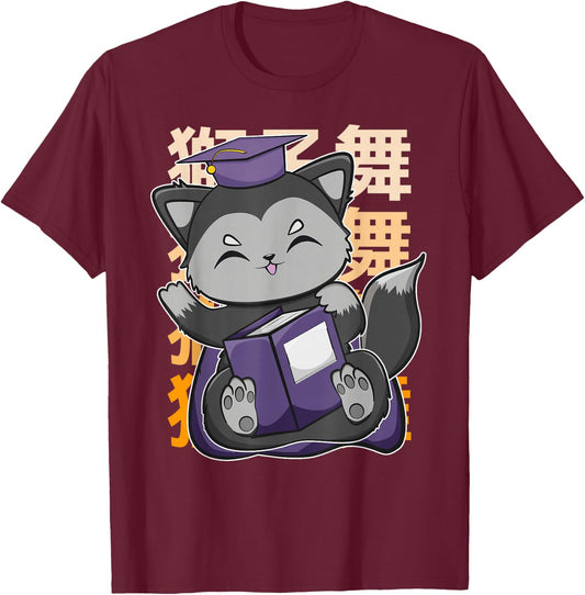 Cute Anime Black Fox Graduate Of A Class For Graduation T-Shirt - T-Shirt | Maroon