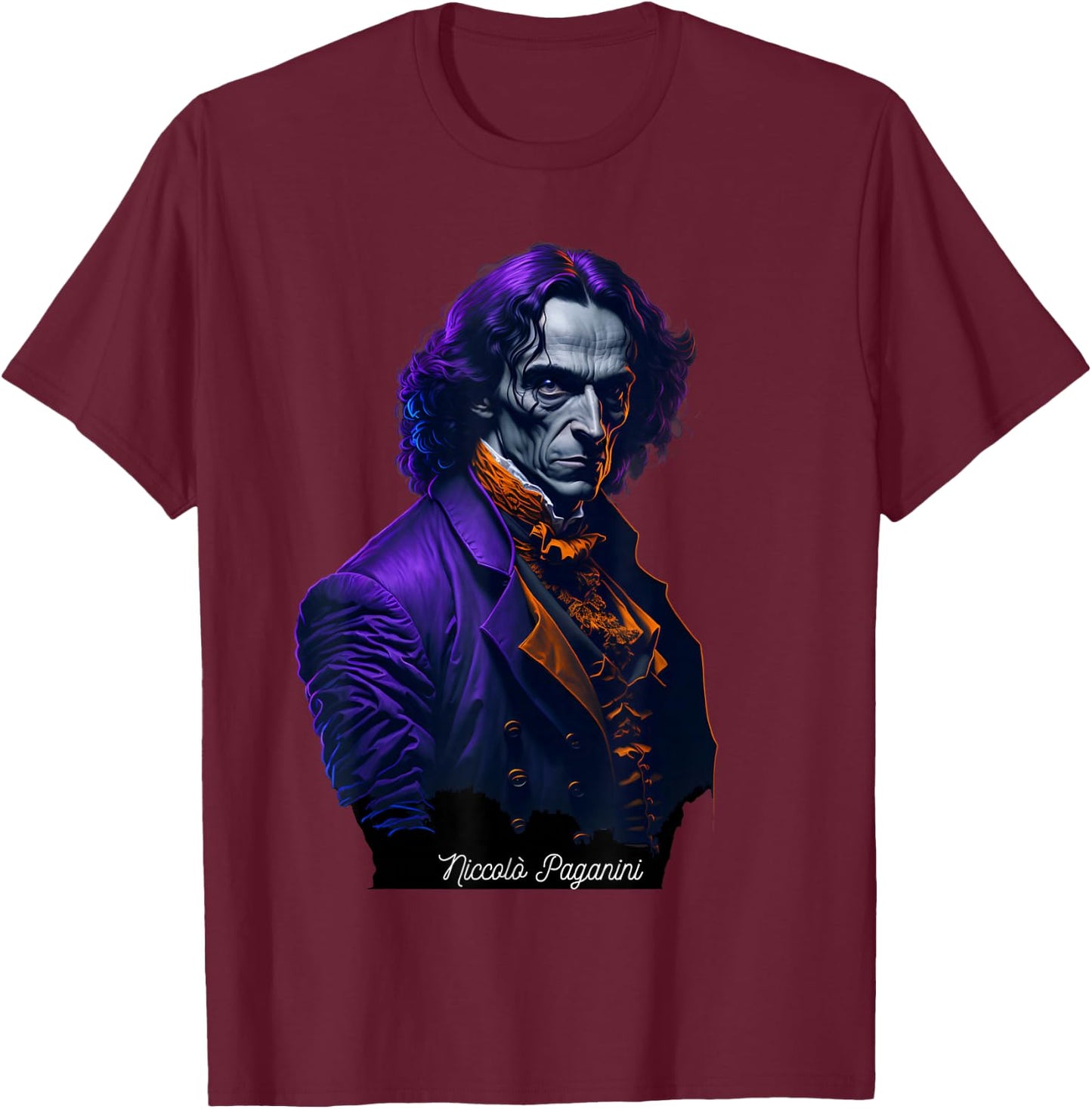 Niccolo Paganini Shirt Portrait Composer Illustration Violin T-Shirt - T-Shirt | Maroon
