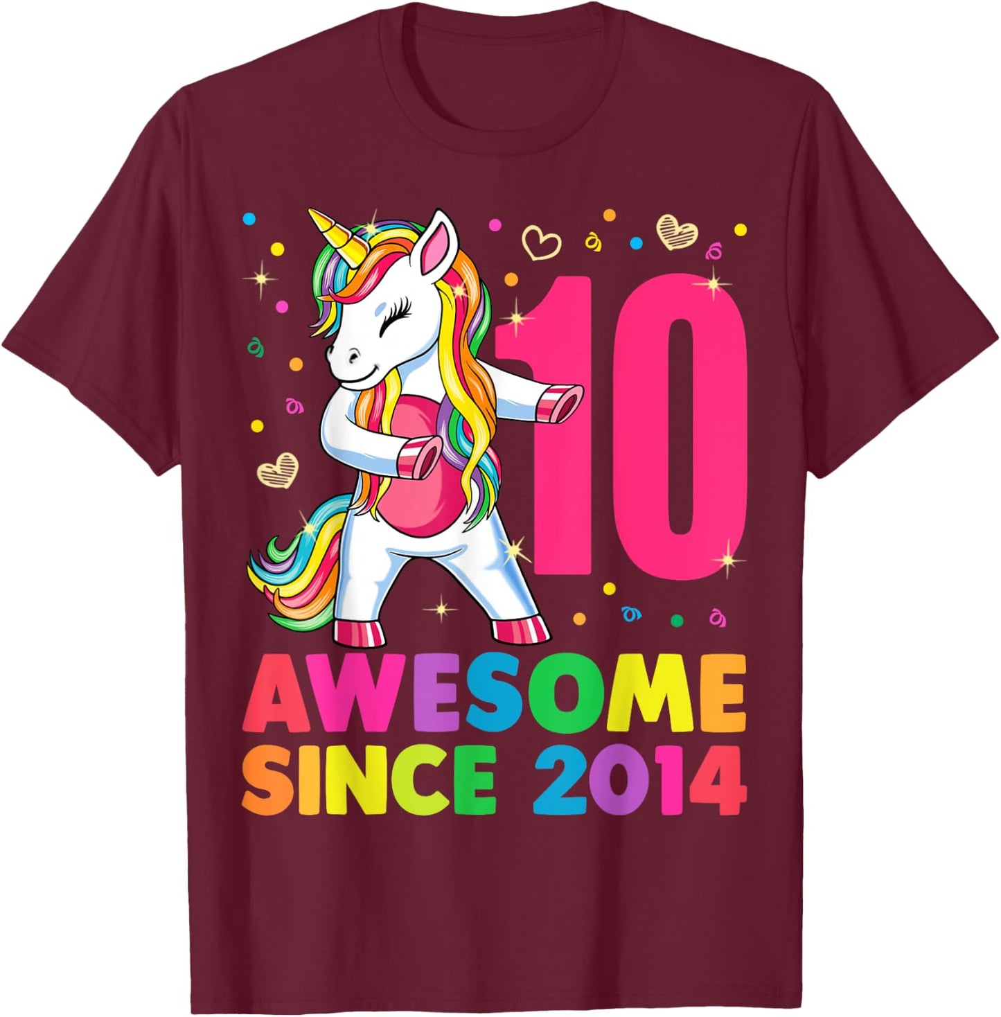 10 Years Old Unicorn Flossing 10th Birthday Girl Gift Party T-Shirt - T-Shirt | Maroon