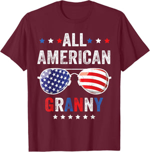 All American Granny USA Flag 4th of July Sunglasses Family T-Shirt - T-Shirt | Maroon