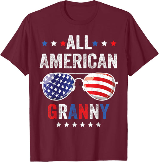 All American Granny USA Flag 4th of July Sunglasses Family T-Shirt - T-Shirt | Maroon