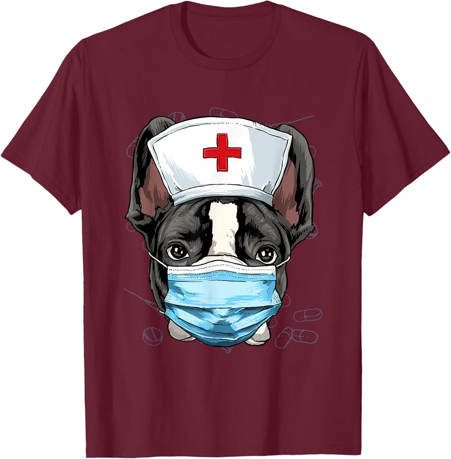 Hospital French Bulldog ER Nurse RN LPN Nurse Life Dog Lover T-Shirt - T-Shirt | Maroon
