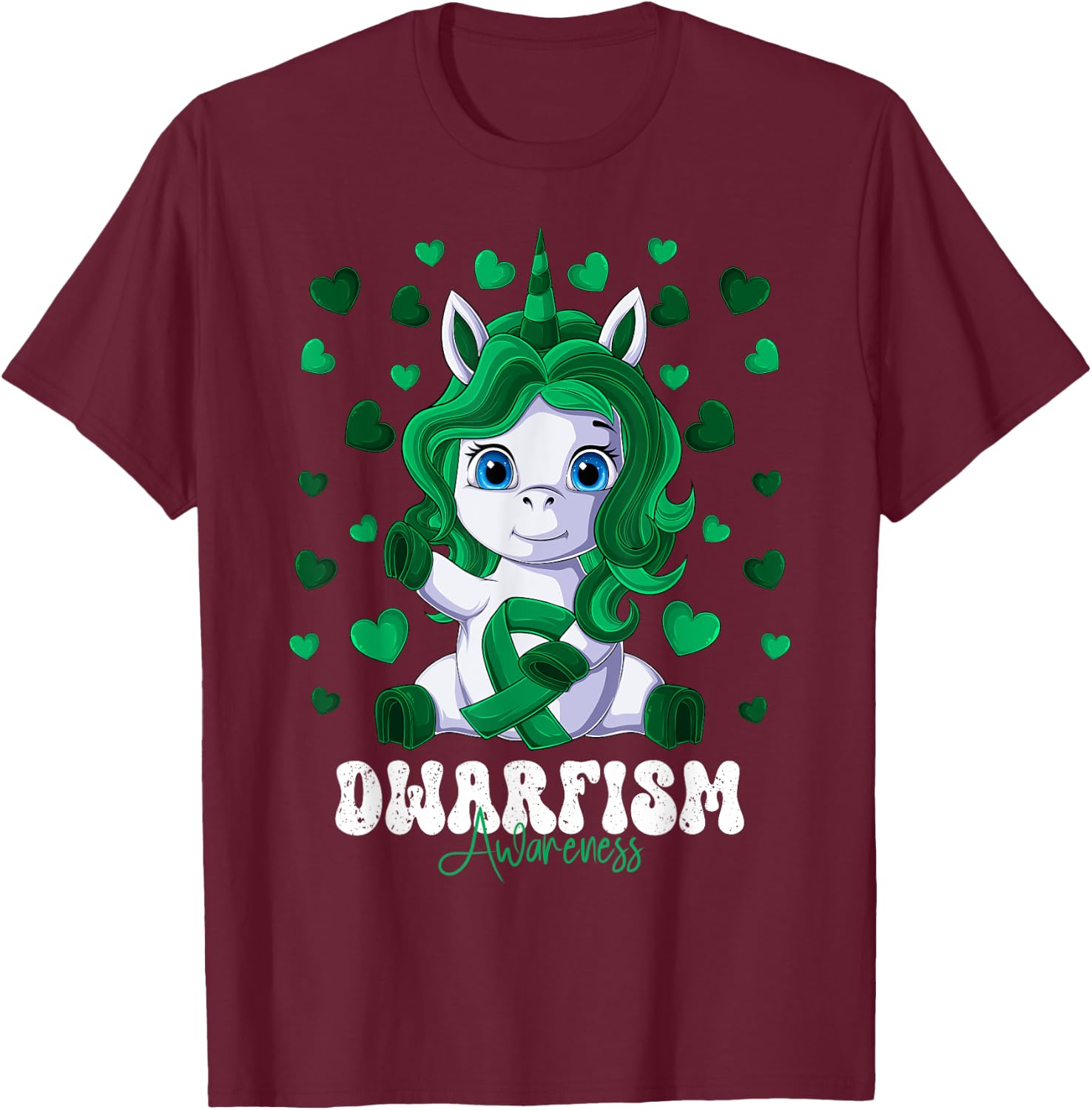 Dwarfism Awareness Month Green Ribbon Unicorn T-Shirt - T-Shirt | Maroon