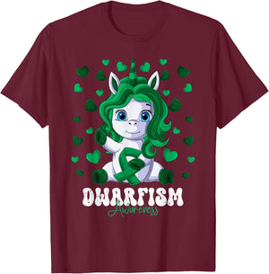 Dwarfism Awareness Month Green Ribbon Unicorn T-Shirt - T-Shirt | Maroon