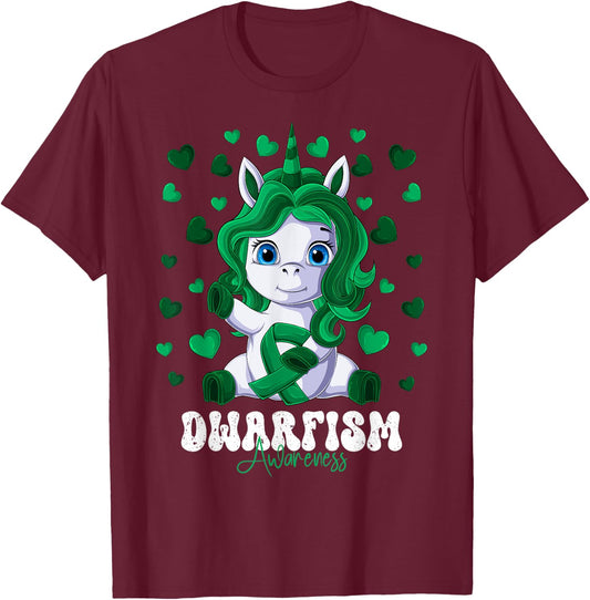 Dwarfism Awareness Month Green Ribbon Unicorn T-Shirt - T-Shirt | Maroon