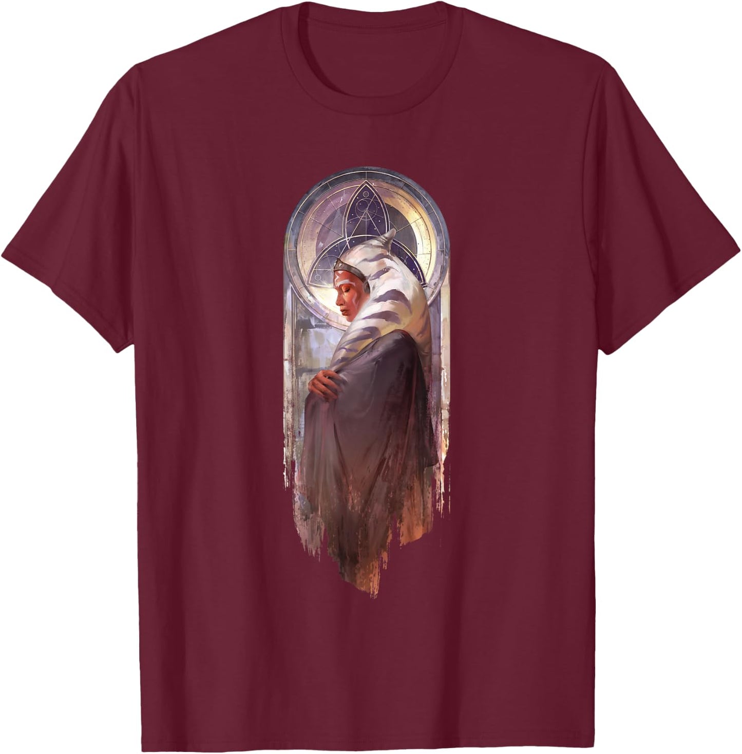 Star Wars: Ahsoka Side View Artistic Painting Portrait T-Shirt - T-Shirt | Maroon