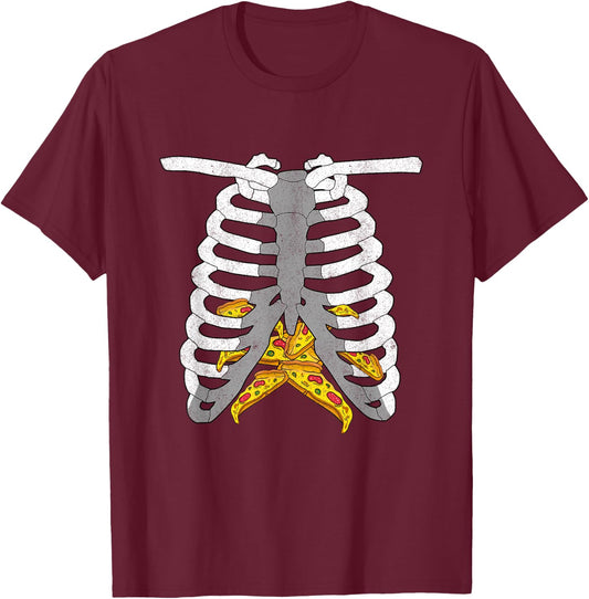 Halloween Day Cool Italian Food Pizza Dough Skeleton Pizza T-Shirt - T-Shirt | Maroon