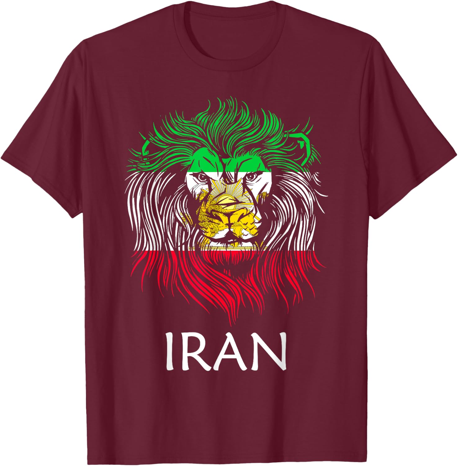 Iranian Lion Head Flag Iran T-Shirt - T-Shirt | Maroon