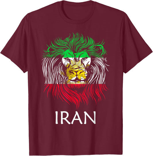 Iranian Lion Head Flag Iran T-Shirt - T-Shirt | Maroon