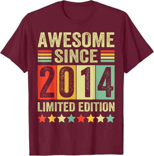 Est 2014 Limited Edition 9th Birthday Gifts 9 Year Old T-Shirt - T-Shirt | Maroon